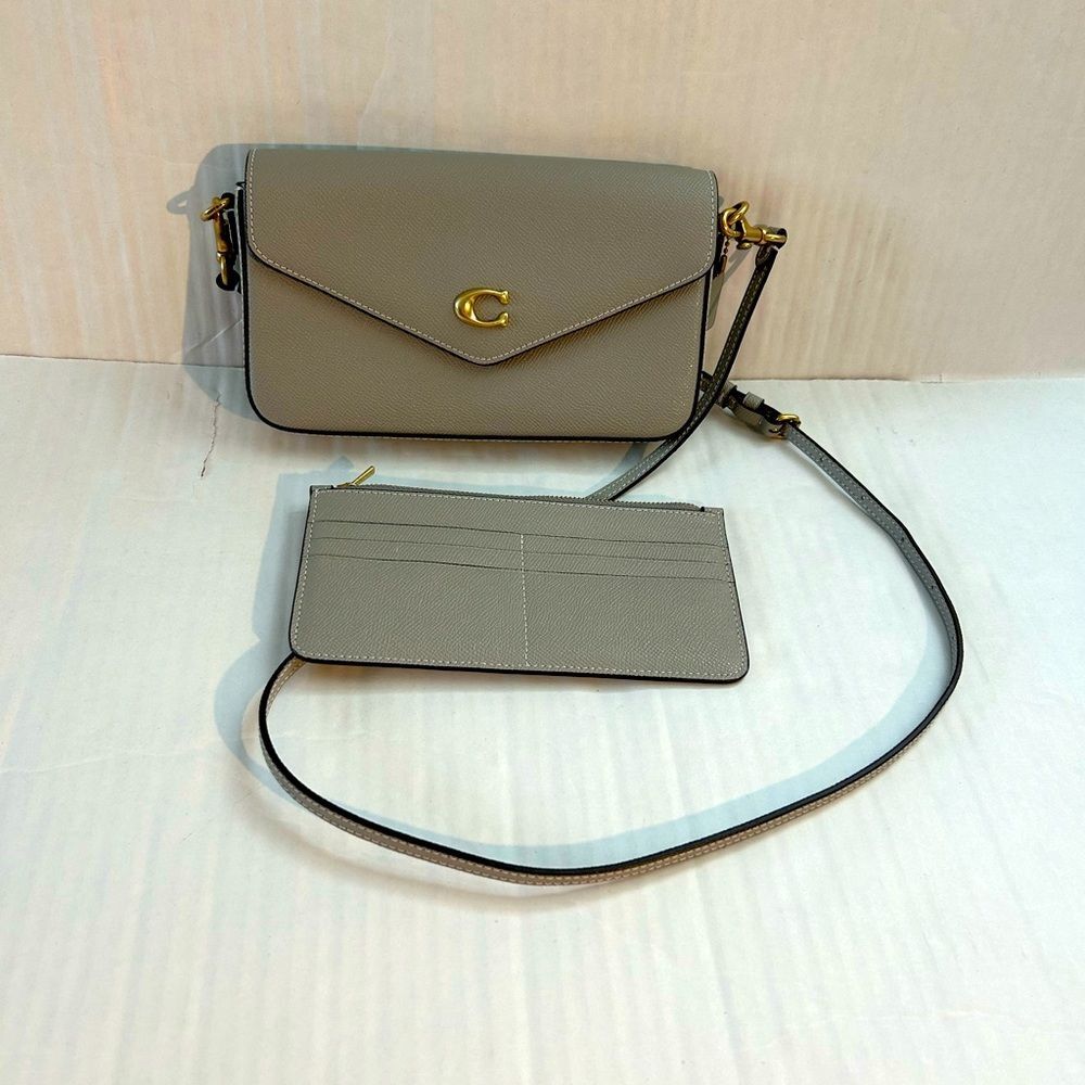 Coach Wyn Gray Leather Crossbody Bag with Matching Cardholder Insert Set